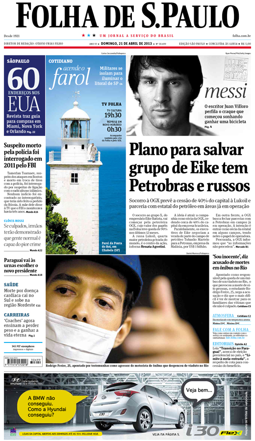 Capa Folha de S.Paulo - Edição São Paulo