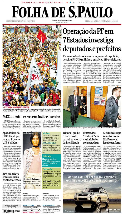 Capa Folha de S.Paulo - Edição São Paulo