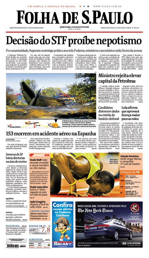 Capa Folha de S.Paulo - Edição São Paulo