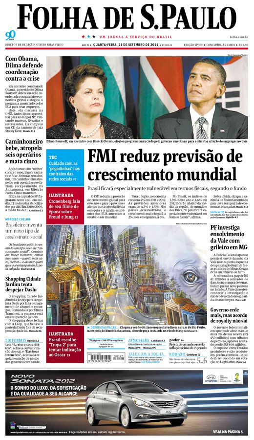 Capa Folha de S.Paulo - Edição São Paulo