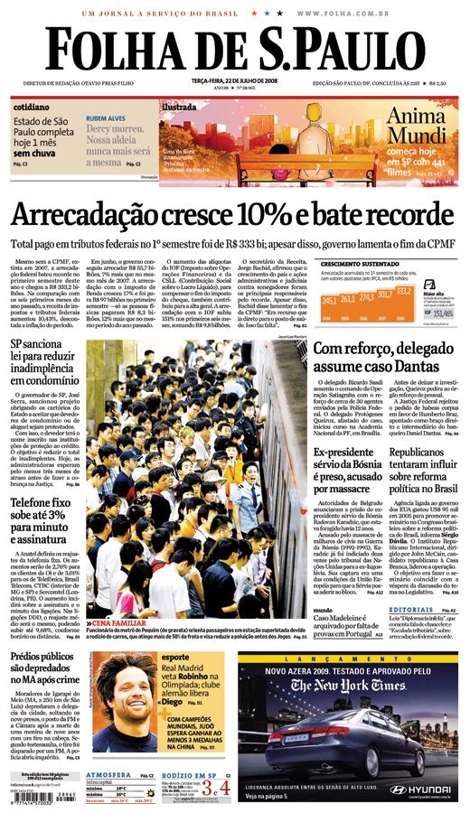 Capa Folha de S.Paulo - Edição São Paulo