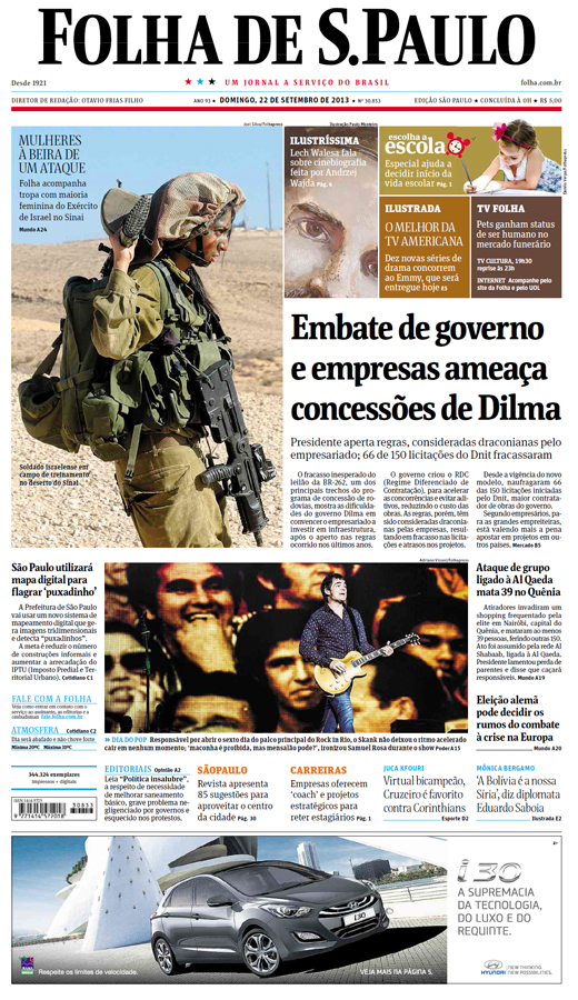 Capa Folha de S.Paulo - Edição São Paulo