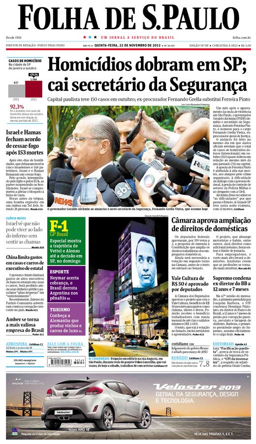 Capa Folha de S.Paulo - Edição São Paulo