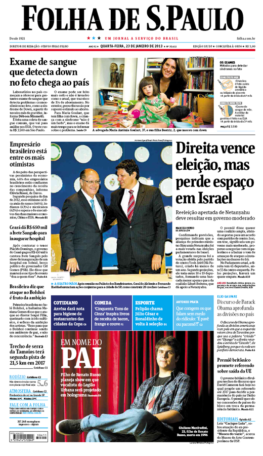 Capa Folha de S.Paulo - Edição São Paulo