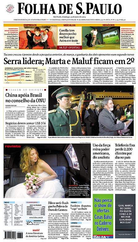 Capa Folha de S.Paulo - Edição São Paulo