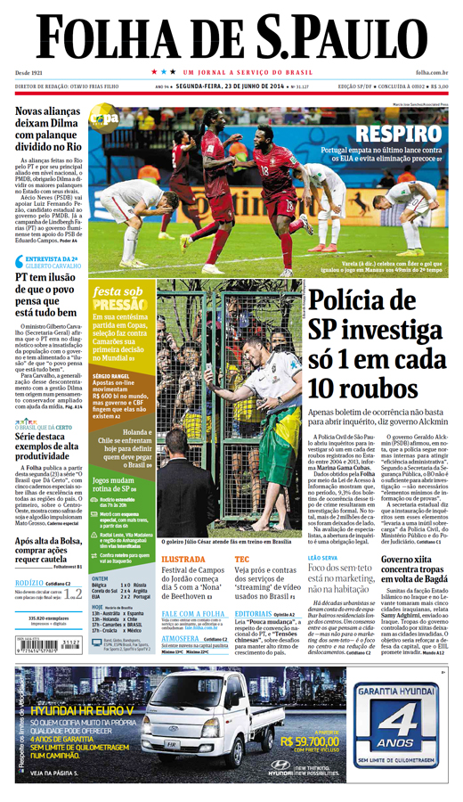 Capa Folha de S.Paulo - Edição São Paulo