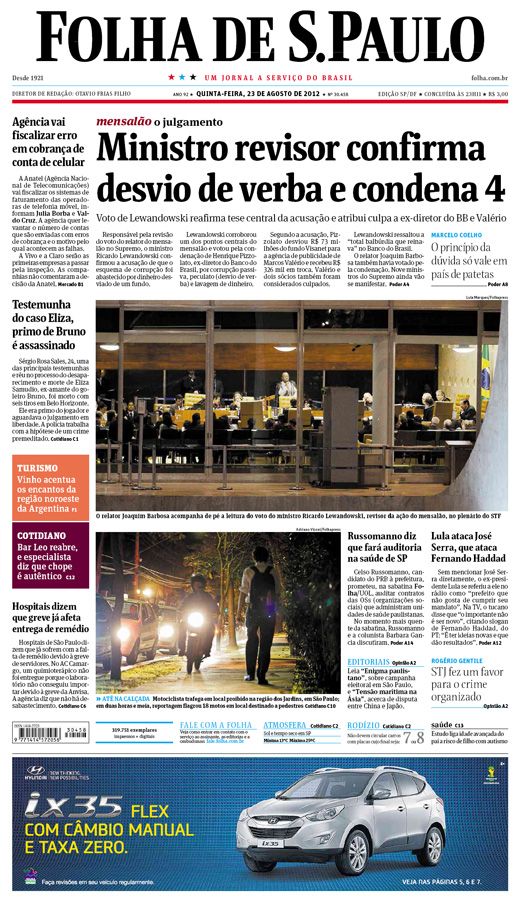 Capa Folha de S.Paulo - Edição São Paulo