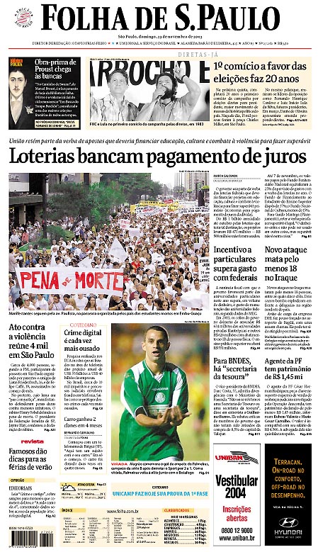 Capa Folha de S.Paulo - Edição São Paulo