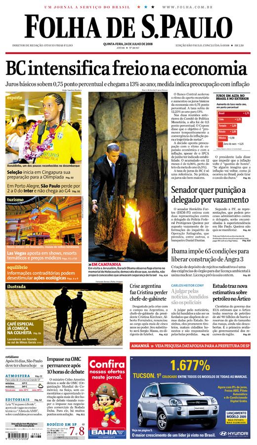 Capa Folha de S.Paulo - Edição São Paulo