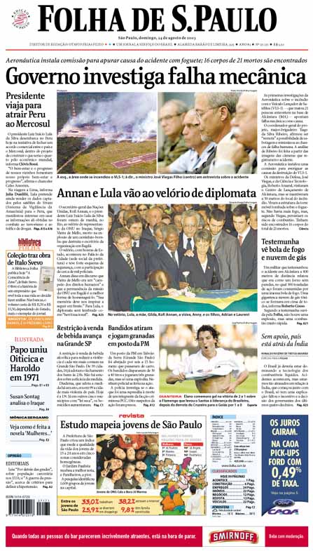 Capa Folha de S.Paulo - Edição São Paulo