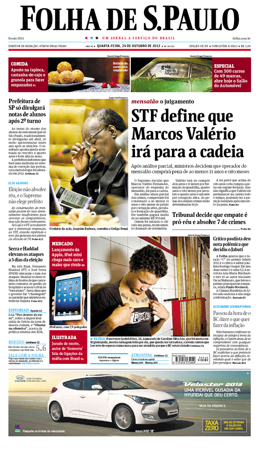 Capa Folha de S.Paulo - Edição São Paulo