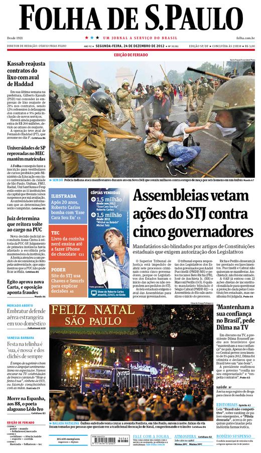 Capa Folha de S.Paulo - Edição São Paulo