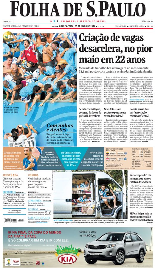 Capa Folha de S.Paulo - Edição São Paulo