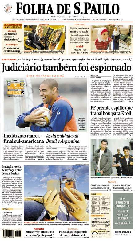 Capa Folha de S.Paulo - Edição São Paulo