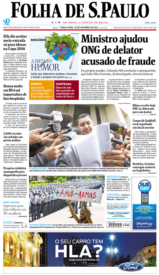 Capa Folha de S.Paulo - Edição São Paulo