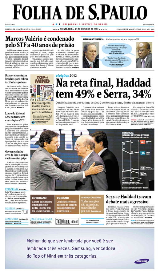 Capa Folha de S.Paulo - Edição São Paulo