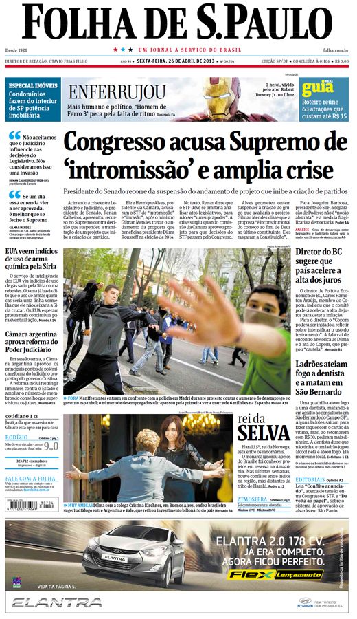 Capa Folha de S.Paulo - Edição São Paulo