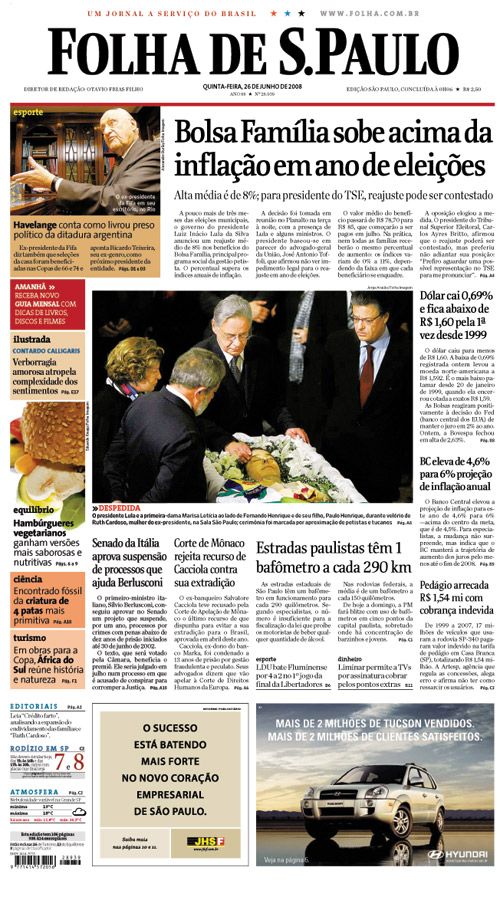 Capa Folha de S.Paulo - Edição São Paulo