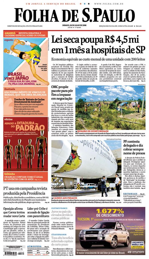 Capa Folha de S.Paulo - Edição São Paulo