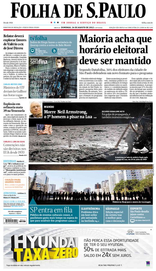 Capa Folha de S.Paulo - Edição São Paulo