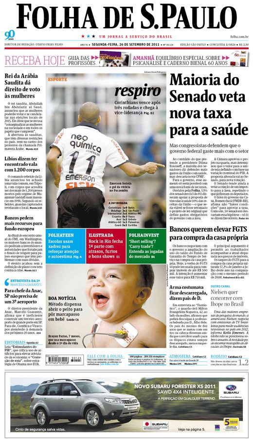 Capa Folha de S.Paulo - Edição São Paulo