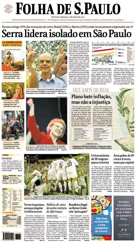 Capa Folha de S.Paulo - Edição São Paulo