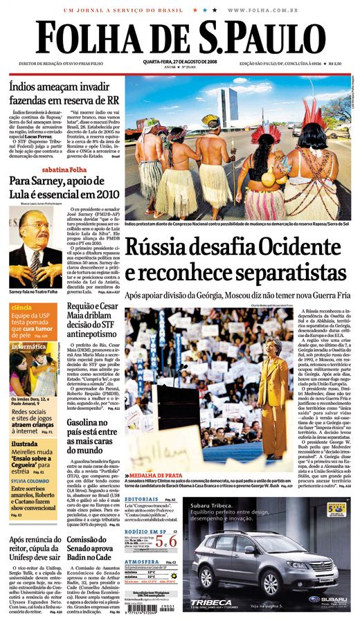 Capa Folha de S.Paulo - Edição São Paulo