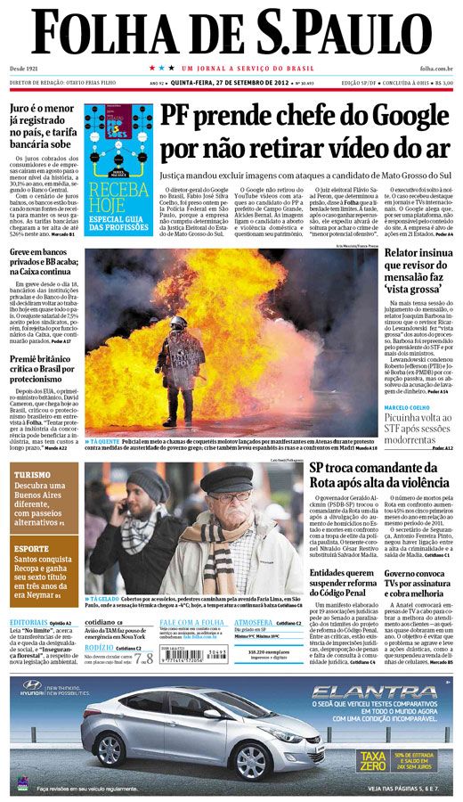 Capa Folha de S.Paulo - Edição São Paulo