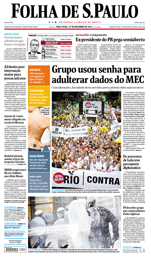 Capa Folha de S.Paulo - Edição São Paulo