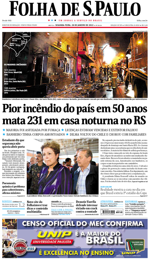 Capa Folha de S.Paulo - Edição São Paulo