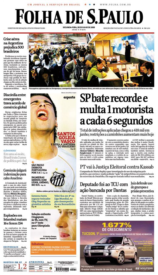 Capa Folha de S.Paulo - Edição São Paulo