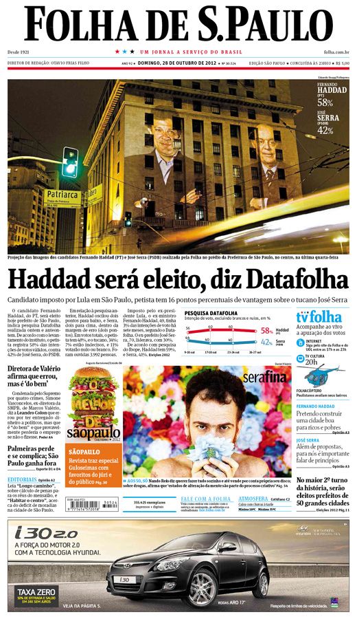 Capa Folha de S.Paulo - Edição São Paulo