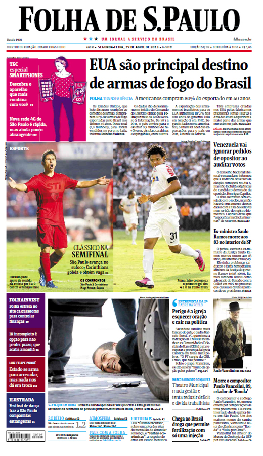 Capa Folha de S.Paulo - Edição São Paulo