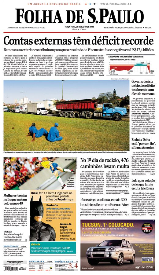 Capa Folha de S.Paulo - Edição São Paulo