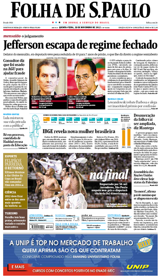 Capa Folha de S.Paulo - Edição São Paulo