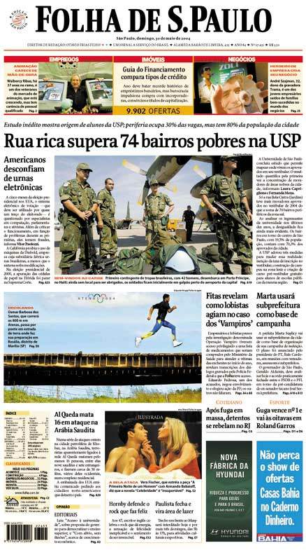 Capa Folha de S.Paulo - Edição São Paulo