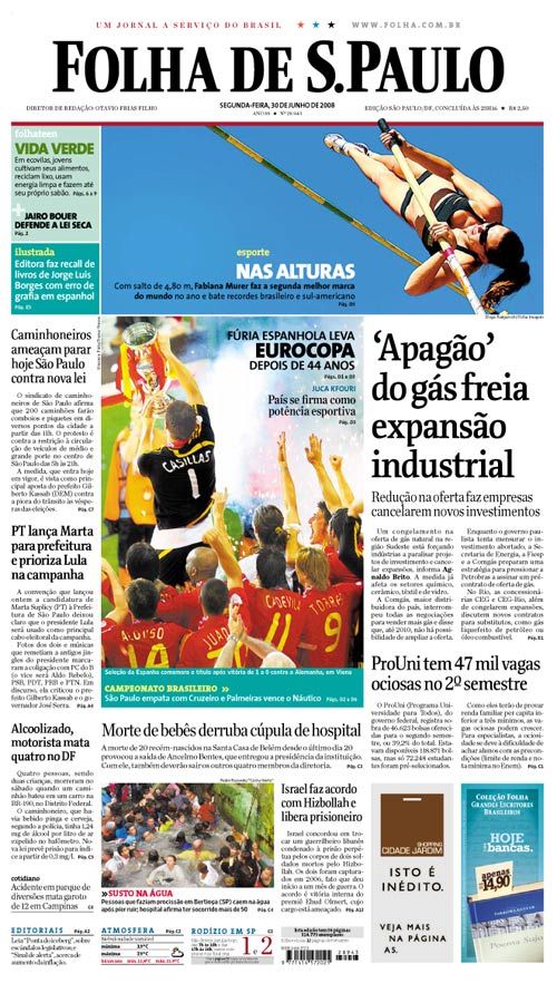 Capa Folha de S.Paulo - Edição São Paulo