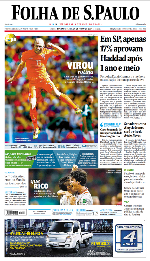 Capa Folha de S.Paulo - Edição São Paulo