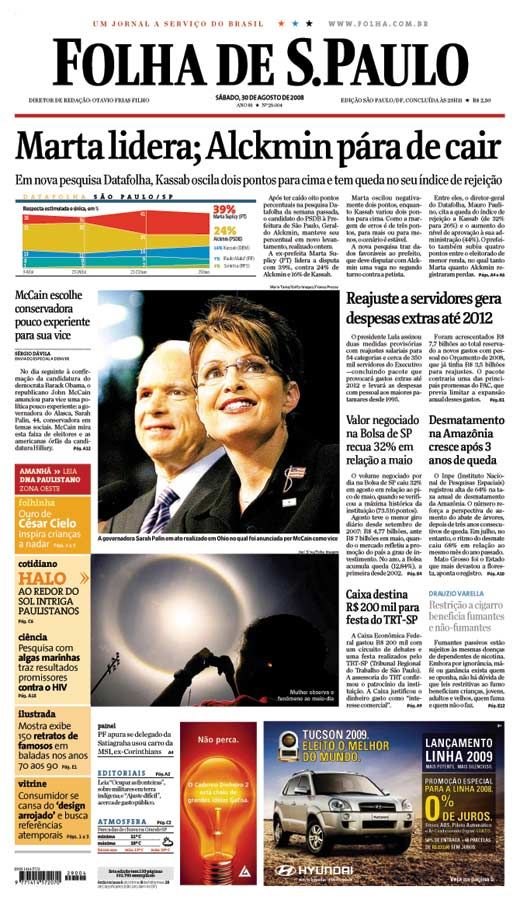 Capa Folha de S.Paulo - Edição São Paulo