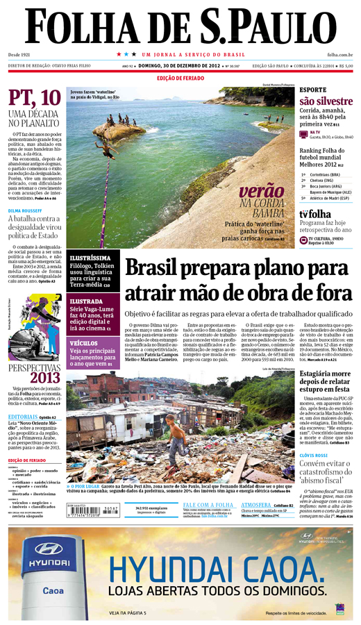 Capa Folha de S.Paulo - Edição São Paulo