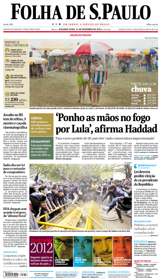 Capa Folha de S.Paulo - Edição São Paulo